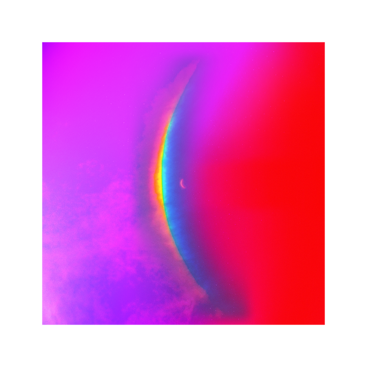 The album artwork features a crescent moon in the center, with a large, arced rainbow light dispersion to the left. The colors created by the light dispersion flow from red to orange, yellow, green, light&dark blue. In contrast to the standard edition, which has a blue sky filled with stars, on the Full Moon edition, the design stands out on a rich background of red, purple and lilac hues that smoothly shift through darker and lighter shades, making a seamless gradient.