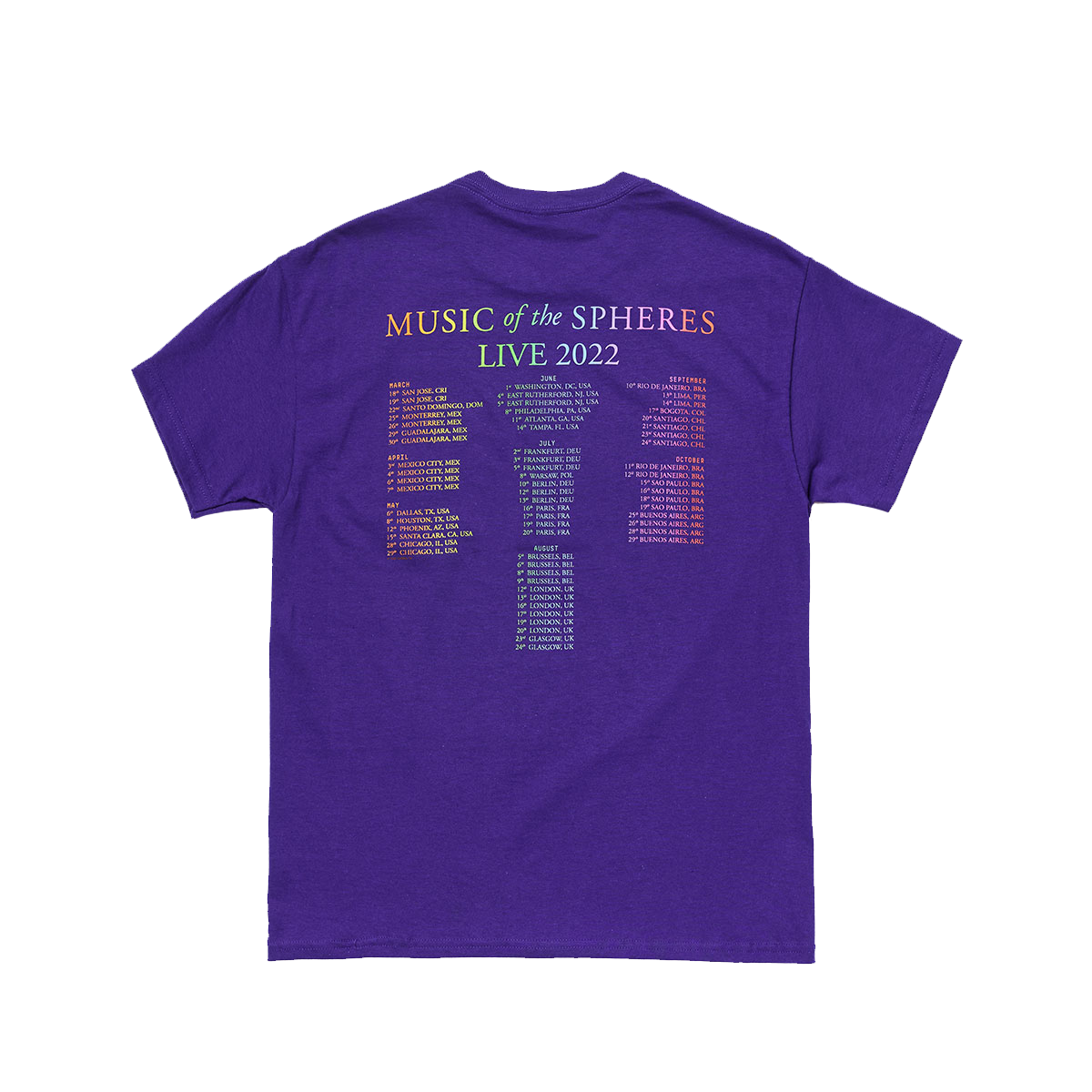 MUSIC OF THE SPHERES PURPLE WORLD TOUR 2022 TEE